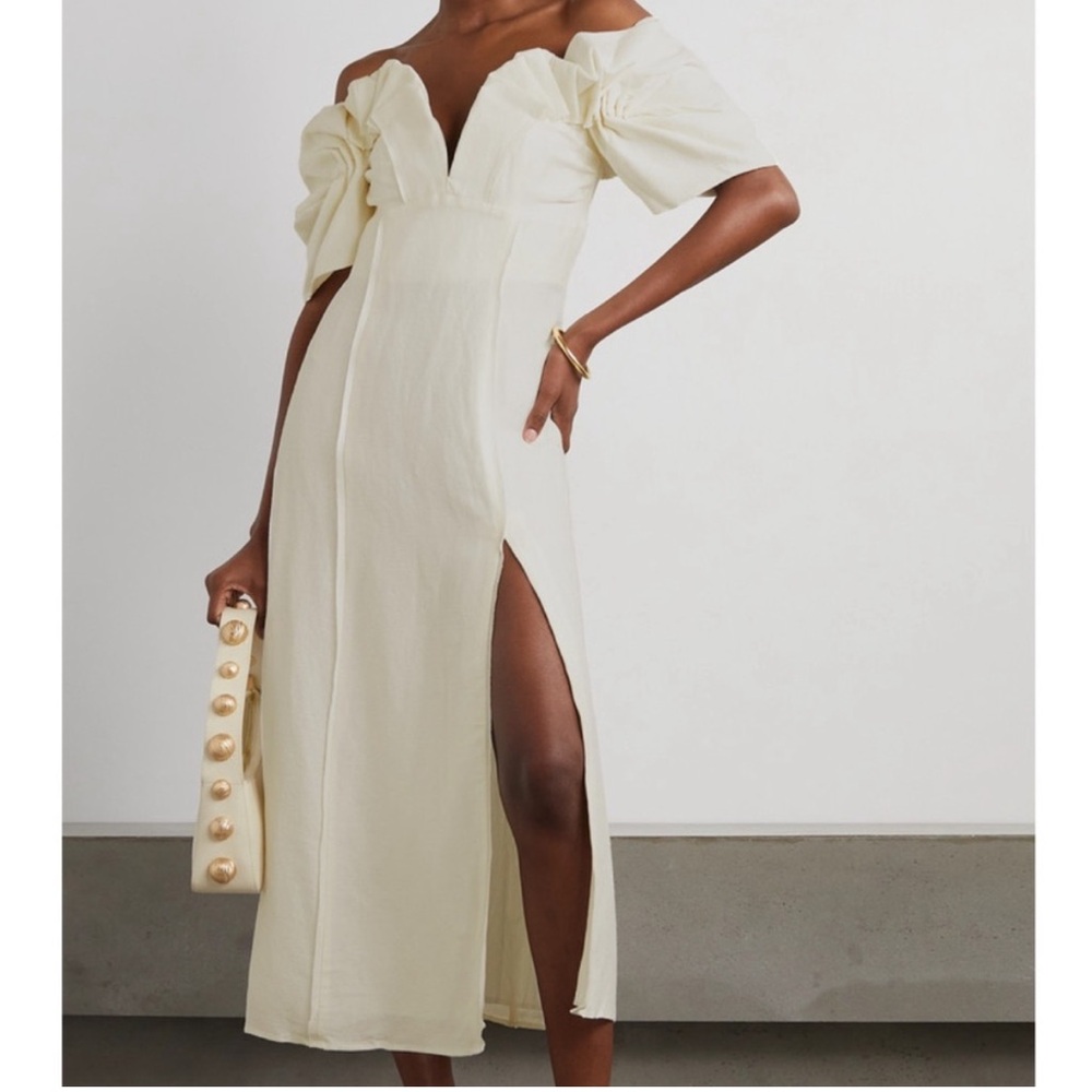 Cult Gaia Cream Off-Shoulder Dress